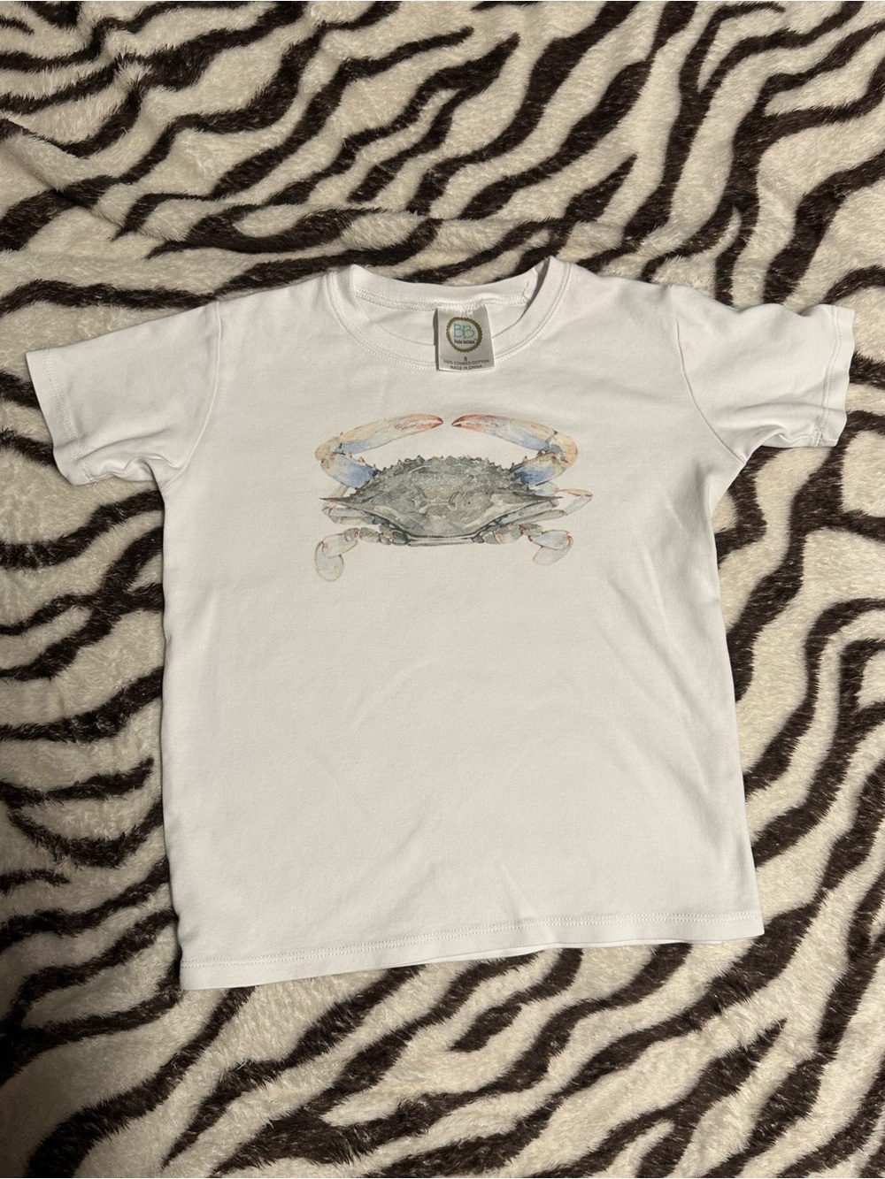 White Kids Short Sleeve Tee with Watercolor Crab Graphic
